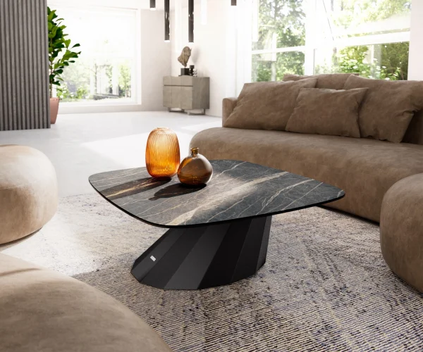 Table basse Edge Boot 90x90 cm céramique Laminam® Noir Desir brun Parabi métal noir