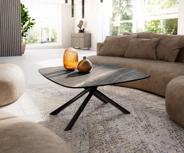 Table basse Edge Boot 90x90 cm céramique Laminam® Noir Desir brun Sarity métal noir