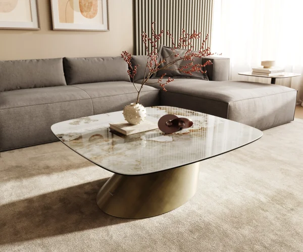 Table basse Edge Boot 90x90 cm céramique Minas Melange Conis doré métallique