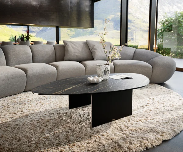 Table basse Edge Organique 140x76 cm céramique Laminam® Noir Desir brun Salto métal noir