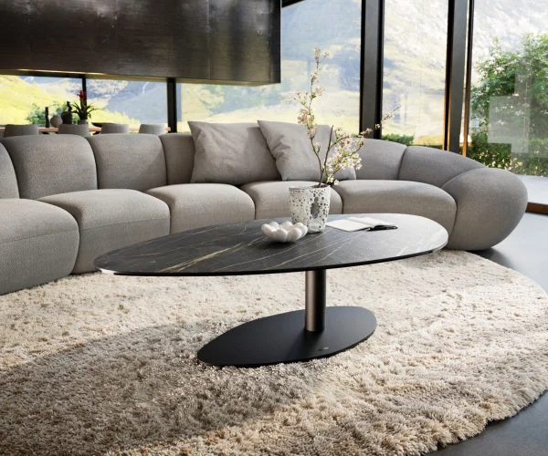 Table basse Edge Organique 140x76 cm céramique Laminam® Noir Desir brun Vibany métal noir