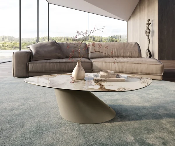 Table basse Edge Organique 140x76 cm céramique Minas Melange Conis Metall finition effet titane