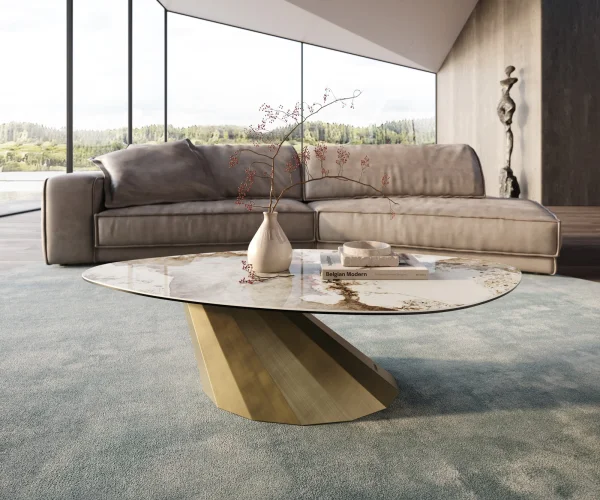 Table basse Edge Organique 140x76 cm céramique Minas Melange Parabi doré métallique