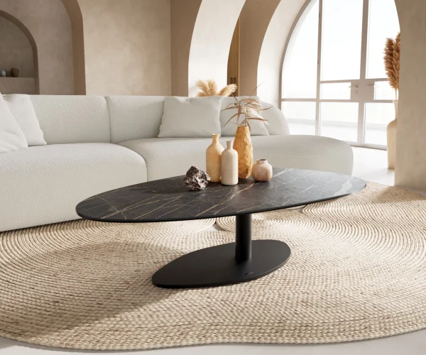 Table basse Edge Oval 140x75 cm céramique Laminam® Noir Desir brun Vibany métal noir