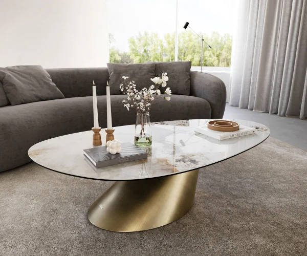 Table basse Edge Oval 140x75 cm céramique Minas Melange Conis doré métallique