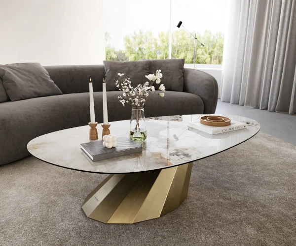 Table basse Edge Oval 140x75 cm céramique Minas Melange Parabi doré métallique