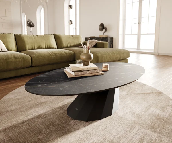 Table basse Edge Oval 140x80 cm céramique Laminam® Noir Desir brun Parabi métal noir