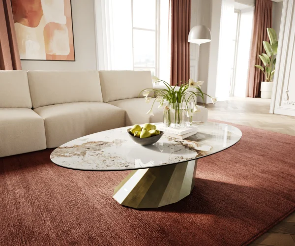 Table basse Edge Oval 140x80 cm céramique Minas Melange Parabi doré métallique