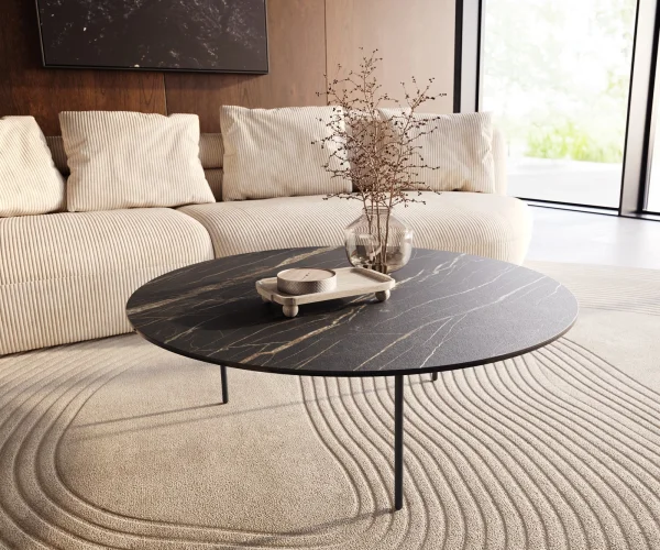 Table basse Edge rond 100x100 cm céramique Laminam® Noir Desir brun Trive métal noir