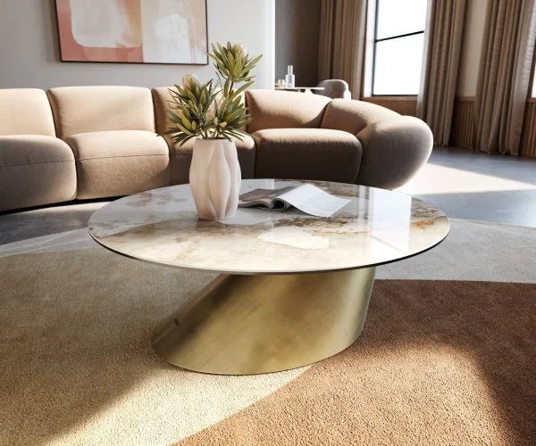 Table basse Edge rond 90x90 cm céramique Minas Melange Conis doré métallique