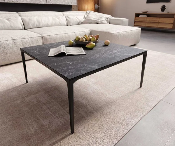 Table-basse Levente 85x85 cm Céramique Laminam®Nero Greco Gris Piétement Métal Noir