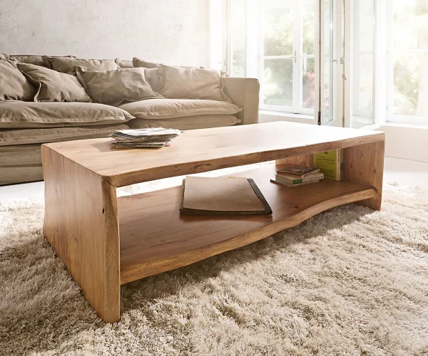 Table-basse Live-Edge 130x60 cm acacia tronc d'arbre naturel