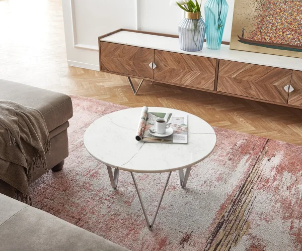 Table-basse Luminoso 60x60 cm marbre blanc avec cadre en métal