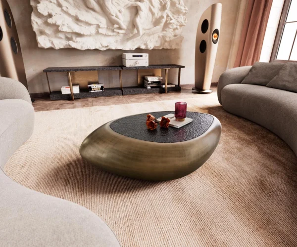 Table basse Sagana 120x80 cm or avec verre en relief taupe