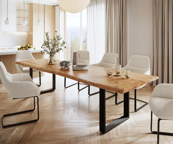 Table de salle à manger Edge 300x100 XL acacia naturel métal noir Live-Edge