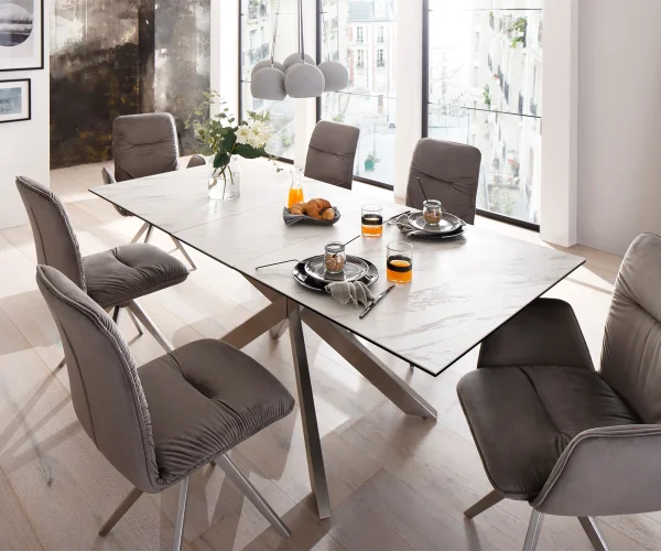 Table-manger Daven 160/200x90 cm céramique blanche métal extensible