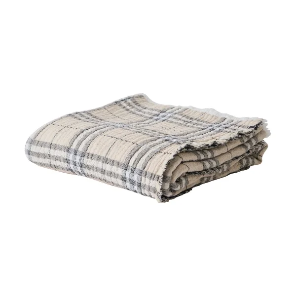 Tell Me More Plaid en coton Milton 140x200 cm Beige-blanc-gris foncé