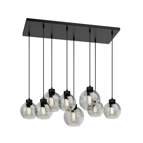 TK Lighting - Suspension Cubus 95 cm de long, 8 ampoules, verre gris fumé