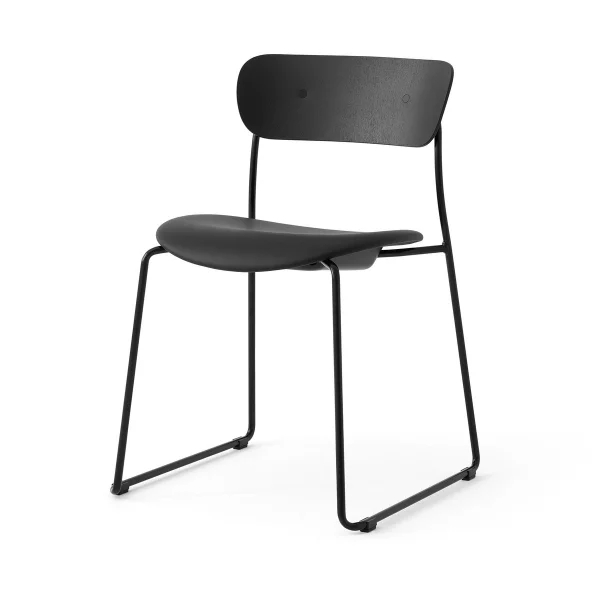 &Tradition Chaise Pavilion AV52 assise rembourrée Black-Noble leather Black