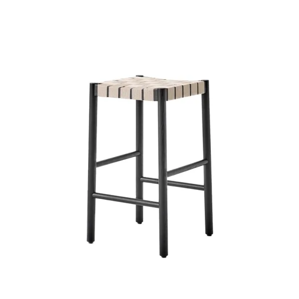 &Tradition Tabouret de bar Betty TK7 Black, assise en ruban de lin tressé naturel