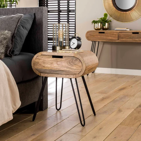 Vico Barrel - table de chevet - 50 x 35 60 cm - bois de manguier