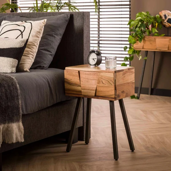 Vico Demn - table de chevet - 40 x 32 x 60 cm - bois d'acacia