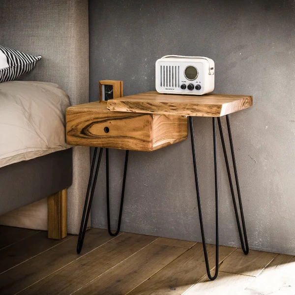 Vico Edge - table de chevet - version droite - 60 x 32 x 59 cm - bois d'acacia