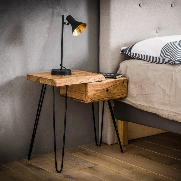 Vico Edge - table de chevet - version gauche - 60 x 32 x 59 cm - bois d'acacia