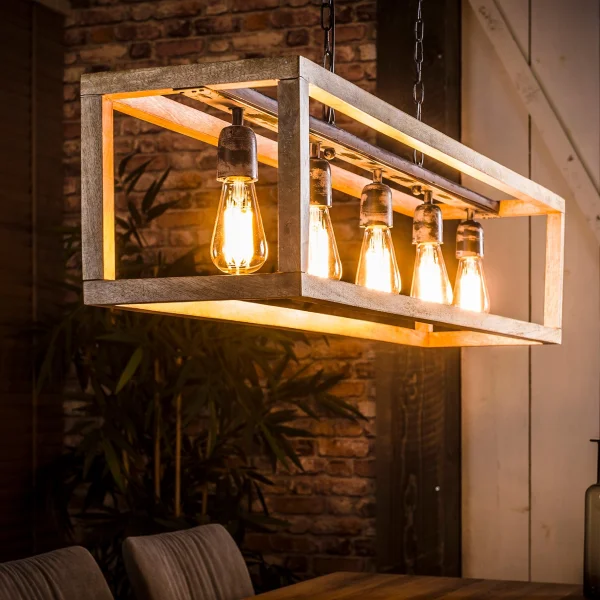 Vico Frame - lampe suspendue 5L - 125 x 25 x 120 cm - bois de manguier