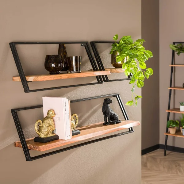 Vico Lean - étagère murale set de 3 - 100 x 25 x 30 cm - bois d'acacia