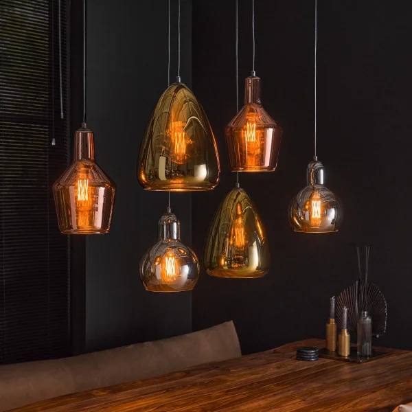 Vico Mix Tricolor 6L - lampe suspendue - 95 x 40 x 150 cm - chrome, cuivre et or