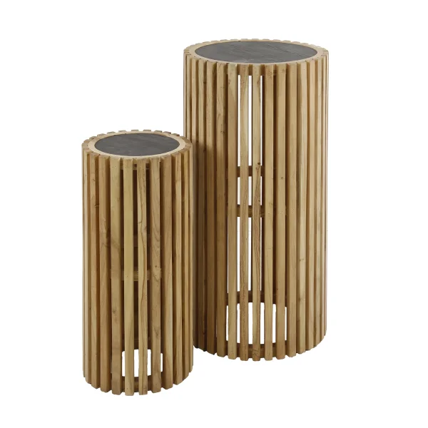Vico Slate - set de 2 colonnes à fleurs - Ø 27 x 60 cm & Ø 40 x 80 cm - bois d'acacia & ardoise