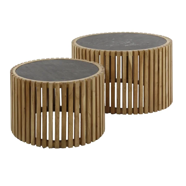 Vico Slate - set de 2 tables basses - Ø55 x 35 cm & Ø68 x 40 cm - bois d'acacia & ardoise