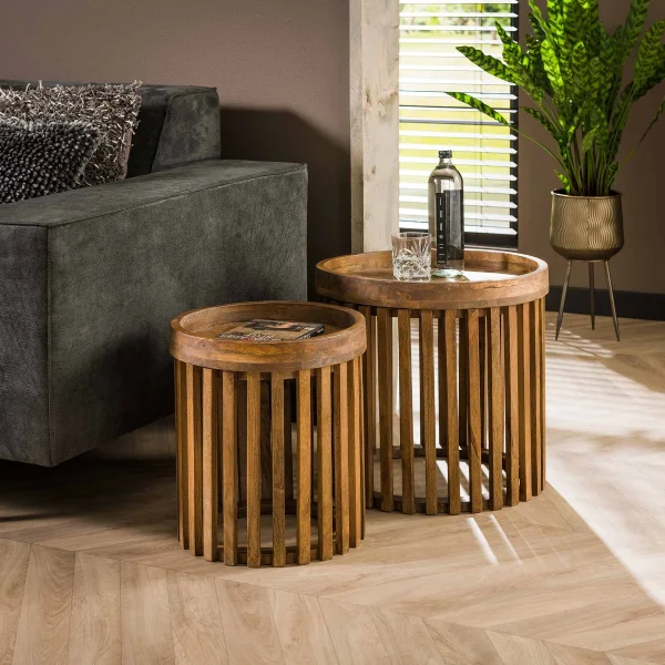 Vico Tweak - set de tables d'appoint - Ø 47 x 45 cm - bois de manguier