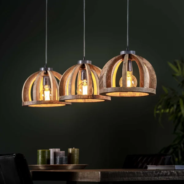 Vico Wooden Bars - lampe suspendue - 30 x 120 x 150 cm - bois de manguier