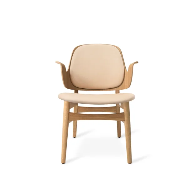 Warm Nordic Chaise lounge Gesture cuir vegetal 90 nature, structure en chêne huilé blanc, assise de couleur café au lait
​