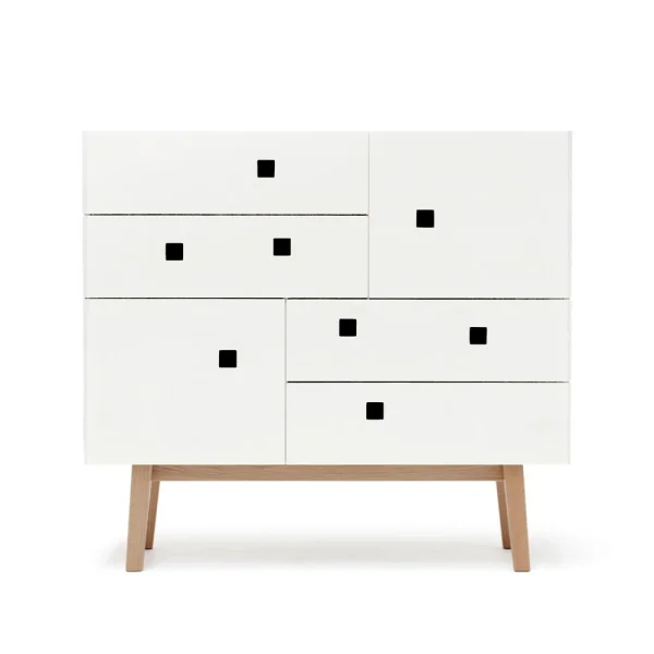 Zweed Commode Peep B1 blanc, retro, structure en chêne