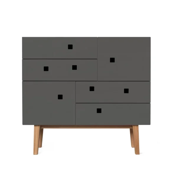 Zweed Commode Peep B1 slate grey, retro, structure en chêne